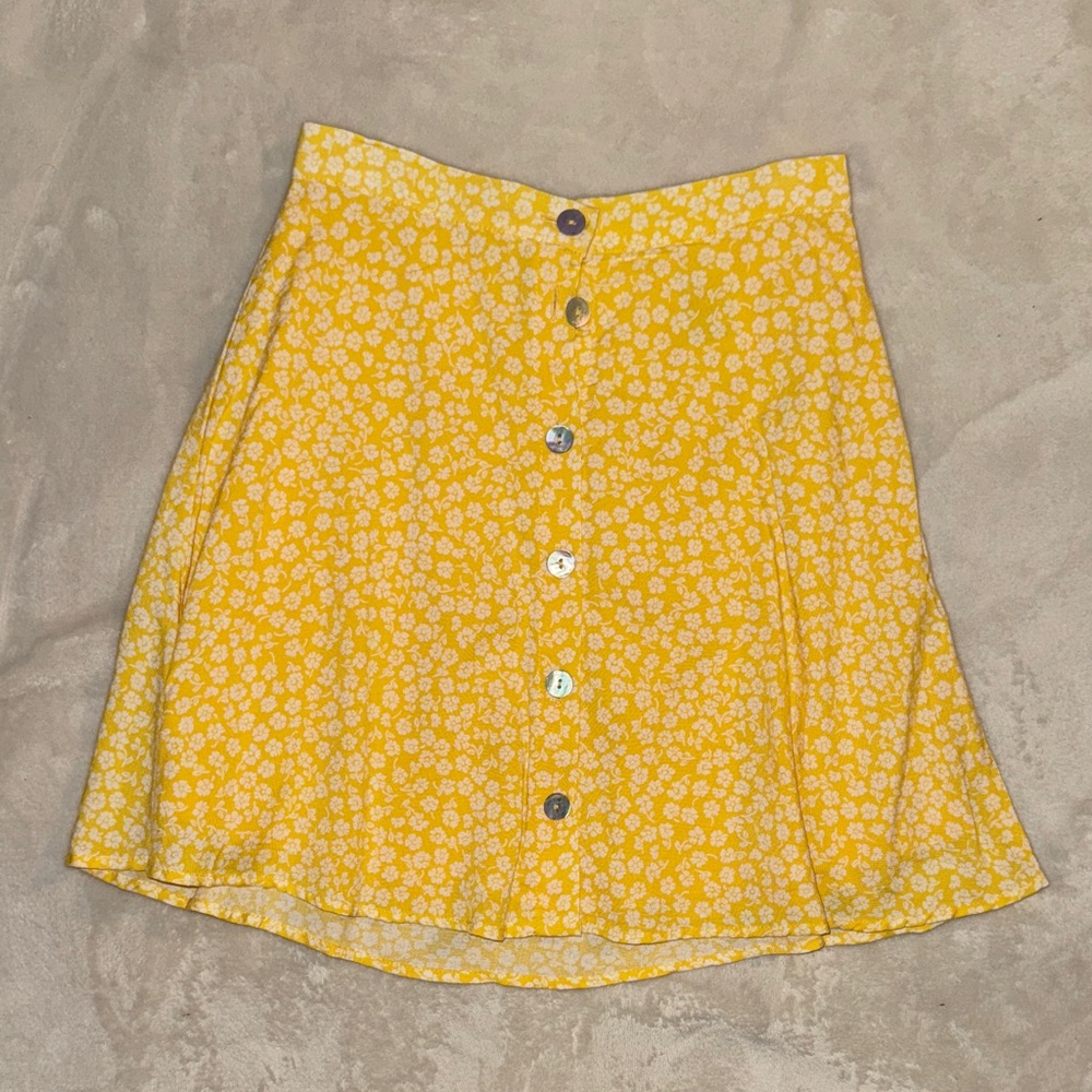 Divided Yellow Floral A-Line Skirt